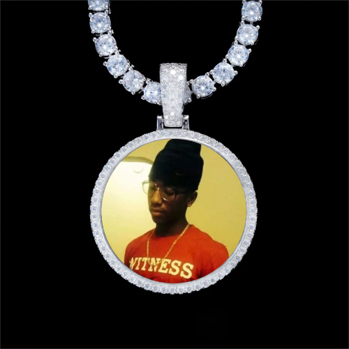 925S & VVS Moissanite 3D Circle Custom Picture Pendant