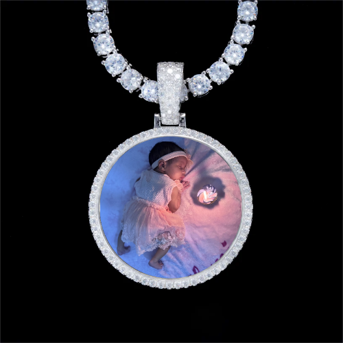 925S & VVS Moissanite 3D Circle Custom Picture Pendant