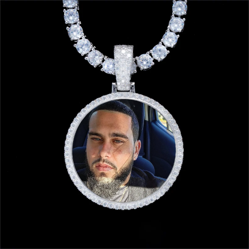 925S & VVS Moissanite 3D Circle Custom Picture Pendant
