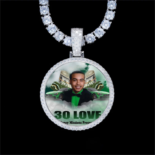 925S & VVS Moissanite 3D Circle Custom Picture Pendant