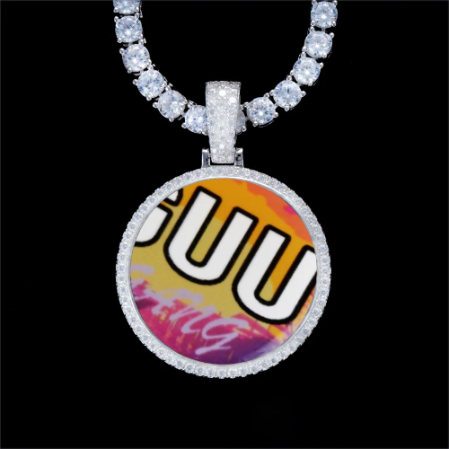 925S & VVS Moissanite 3D Circle Custom Picture Pendant