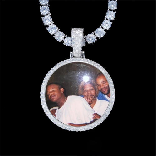 925S & VVS Moissanite 3D Circle Custom Picture Pendant