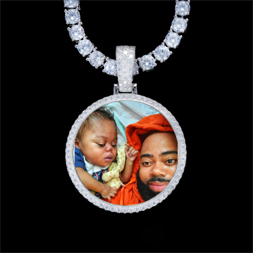 925S & VVS Moissanite 3D Circle Custom Picture Pendant
