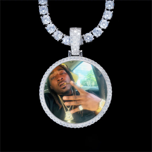 925S & VVS Moissanite 3D Circle Custom Picture Pendant