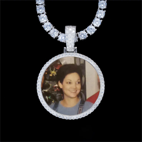 925S & VVS Moissanite 3D Circle Custom Picture Pendant