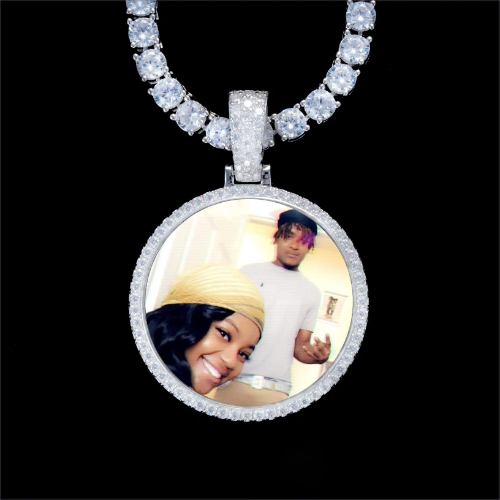 925S & VVS Moissanite 3D Circle Custom Picture Pendant
