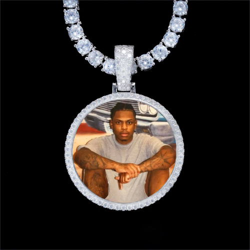 925S & VVS Moissanite 3D Circle Custom Picture Pendant
