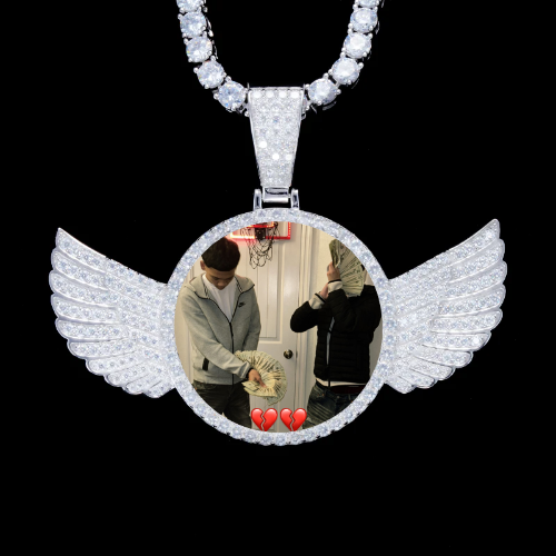 925S & VVS Moissanite 3D Wing Custom Picture Pendant