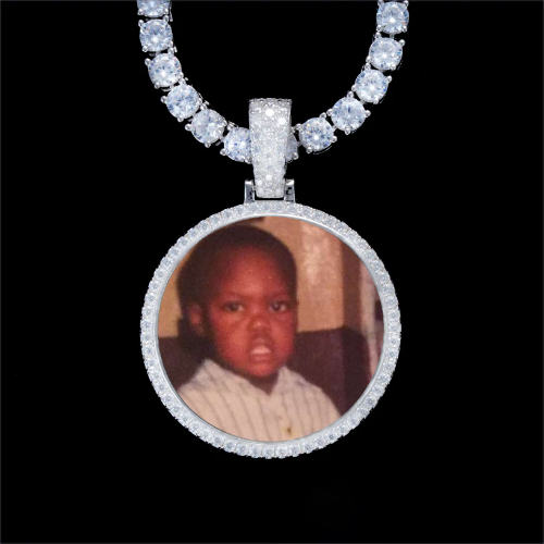 925S & VVS Moissanite 3D Circle Custom Picture Pendant