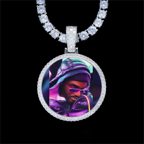 925S & VVS Moissanite 3D Circle Custom Picture Pendant