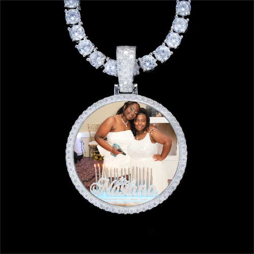 925S & VVS Moissanite 3D Circle Custom Picture Pendant