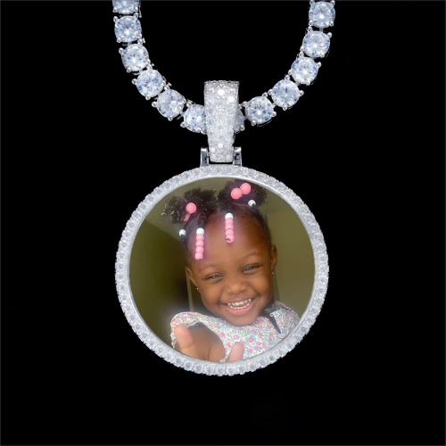 925S & VVS Moissanite 3D Circle Custom Picture Pendant