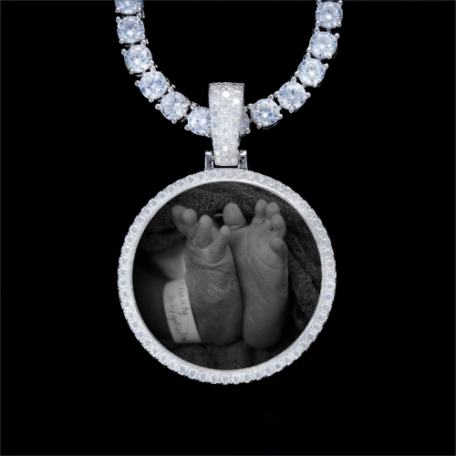 925S & VVS Moissanite 3D Circle Custom Picture Pendant