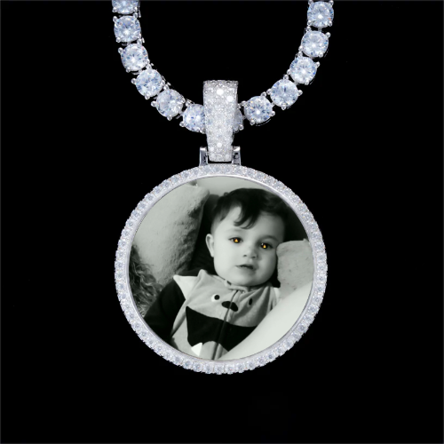 925S & VVS Moissanite 3D Circle Custom Picture Pendant