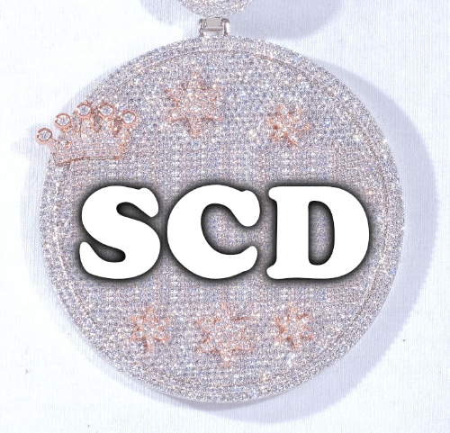 CUSTOM LETTER NECKLACE 3D BIG CROWN DISC