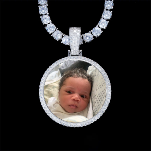 925S & VVS Moissanite 3D Circle Custom Picture Pendant