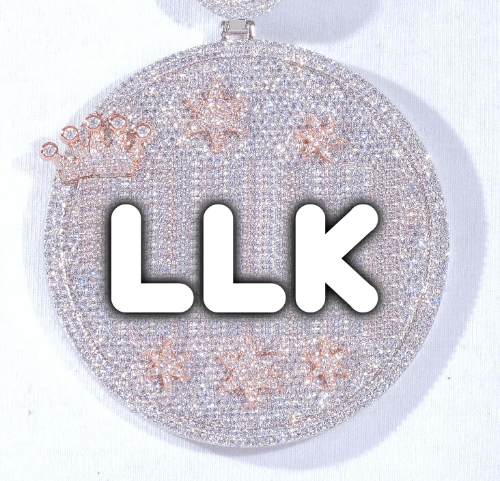 CUSTOM LETTER NECKLACE 3D BIG CROWN DISC