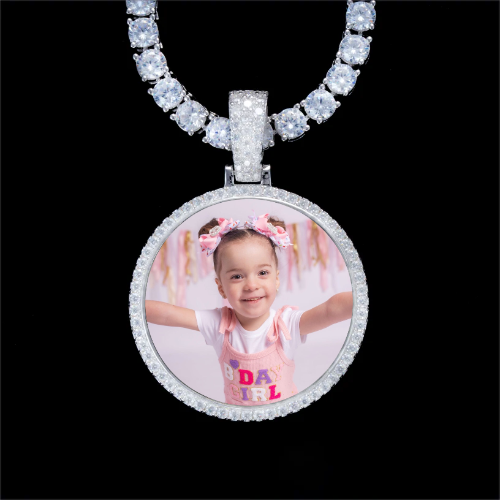 925S & VVS Moissanite 3D Circle Custom Picture Pendant