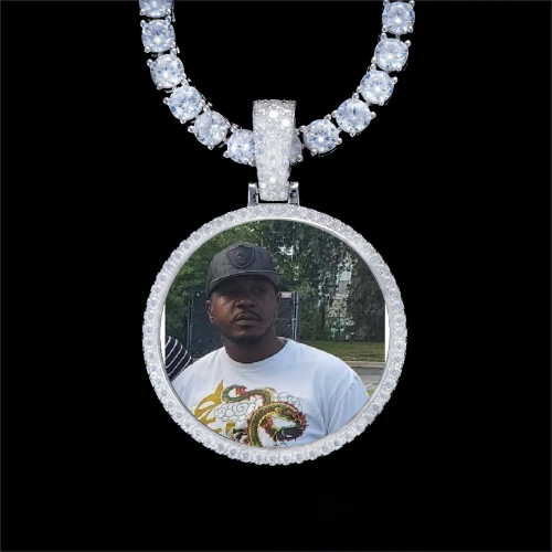 925S & VVS Moissanite 3D Circle Custom Picture Pendant