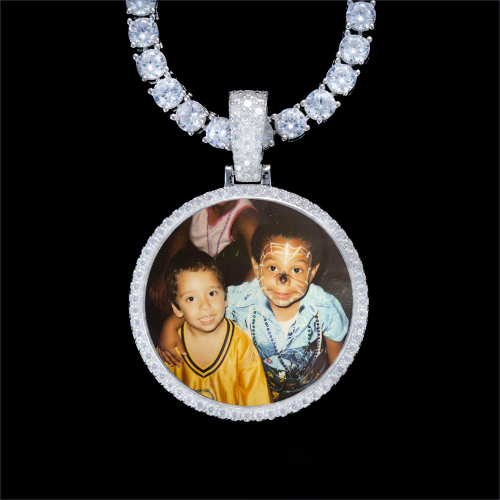 925S & VVS Moissanite 3D Circle Custom Picture Pendant