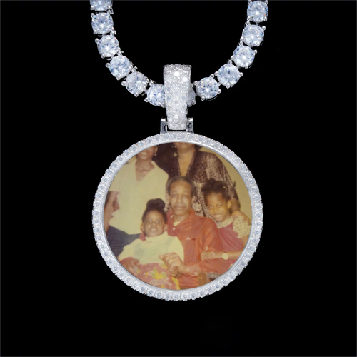 925S & VVS Moissanite 3D Circle Custom Picture Pendant