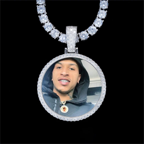 925S & VVS Moissanite 3D Circle Custom Picture Pendant