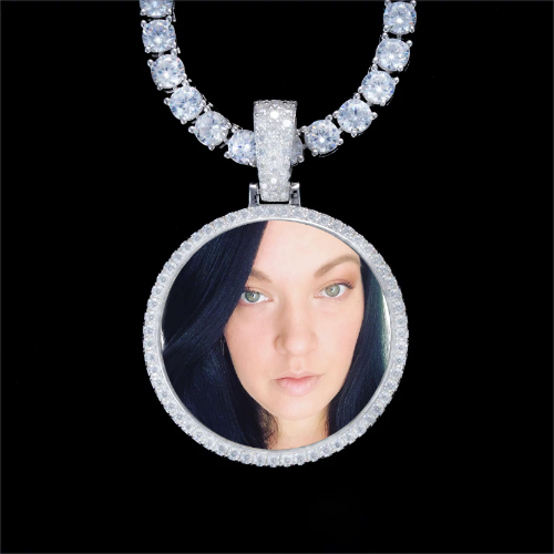 925S & VVS Moissanite 3D Circle Custom Picture Pendant