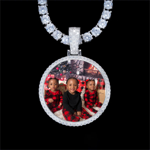 925S & VVS Moissanite 3D Circle Custom Picture Pendant