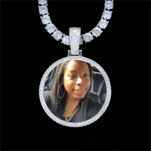 925S & VVS Moissanite 3D Circle Custom Picture Pendant