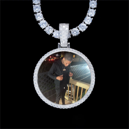 925S & VVS Moissanite 3D Circle Custom Picture Pendant