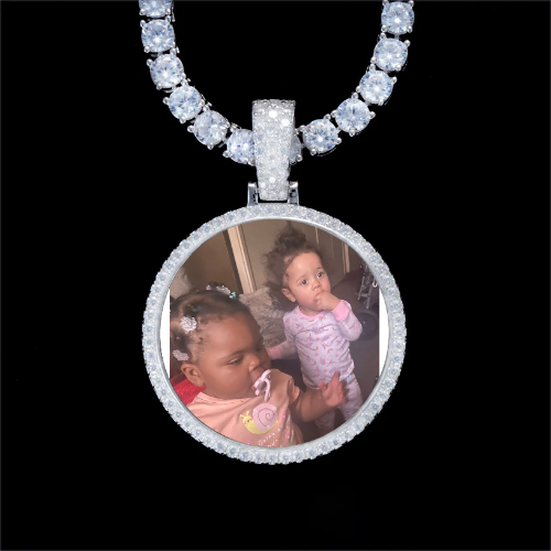925S & VVS Moissanite 3D Circle Custom Picture Pendant