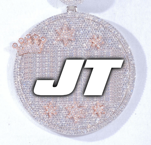 CUSTOM LETTER NECKLACE 3D BIG CROWN DISC