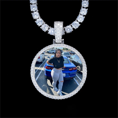 925S & VVS Moissanite 3D Circle Custom Picture Pendant