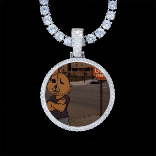 925S & VVS Moissanite 3D Circle Custom Picture Pendant