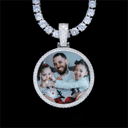 925S & VVS Moissanite 3D Circle Custom Picture Pendant