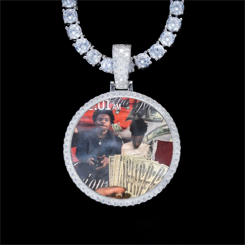 925S & VVS Moissanite 3D Circle Custom Picture Pendant