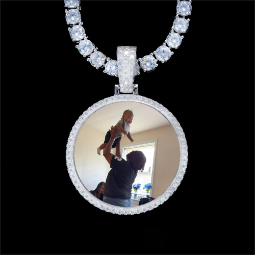 925S & VVS Moissanite 3D Circle Custom Picture Pendant