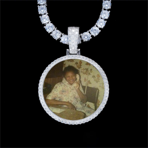 925S & VVS Moissanite 3D Circle Custom Picture Pendant