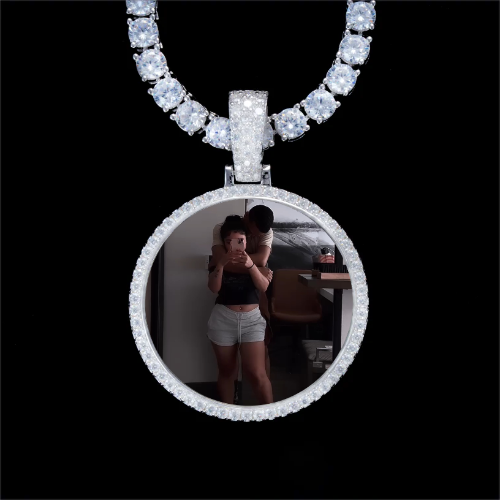 925S & VVS Moissanite 3D Circle Custom Picture Pendant
