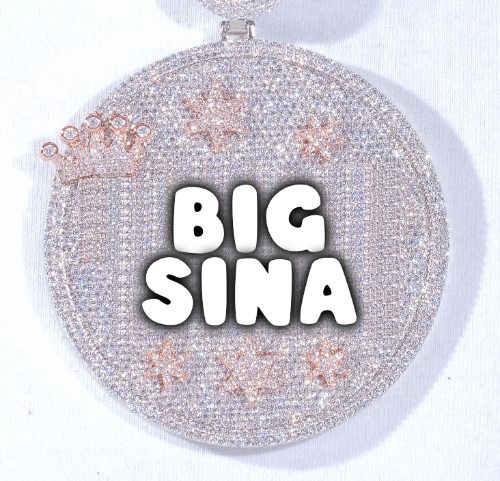 CUSTOM LETTER NECKLACE 3D BIG CROWN DISC