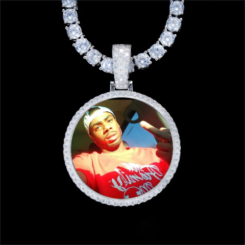 925S & VVS Moissanite 3D Circle Custom Picture Pendant