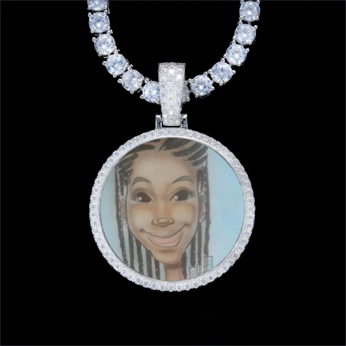 925S & VVS Moissanite 3D Circle Custom Picture Pendant