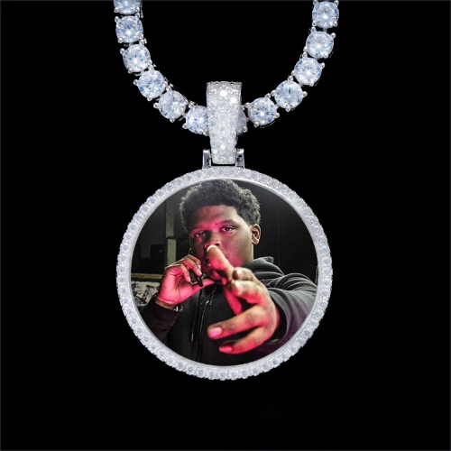925S & VVS Moissanite 3D Circle Custom Picture Pendant
