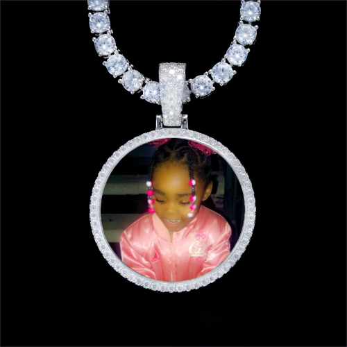 925S & VVS Moissanite 3D Circle Custom Picture Pendant