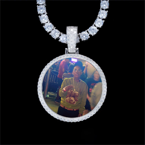 925S & VVS Moissanite 3D Circle Custom Picture Pendant