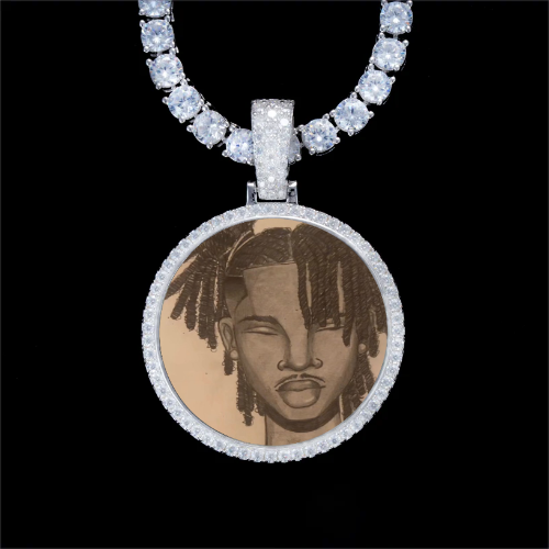 925S & VVS Moissanite 3D Circle Custom Picture Pendant