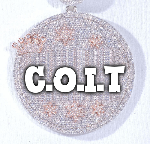 CUSTOM LETTER NECKLACE 3D BIG CROWN DISC