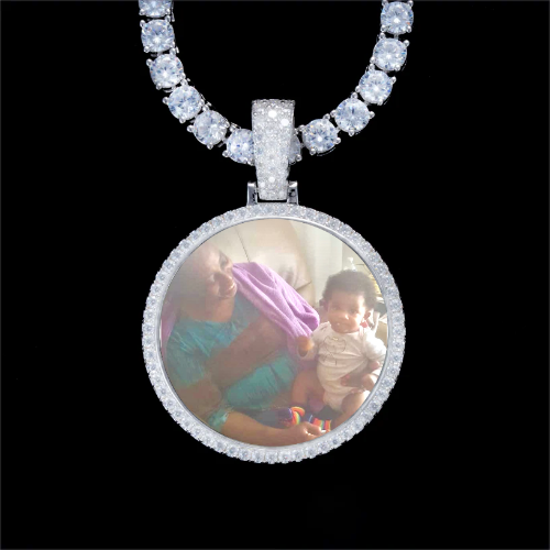 925S & VVS Moissanite 3D Circle Custom Picture Pendant