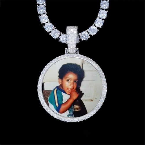 925S & VVS Moissanite 3D Circle Custom Picture Pendant