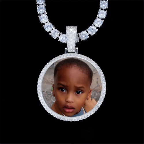 925S & VVS Moissanite 3D Circle Custom Picture Pendant